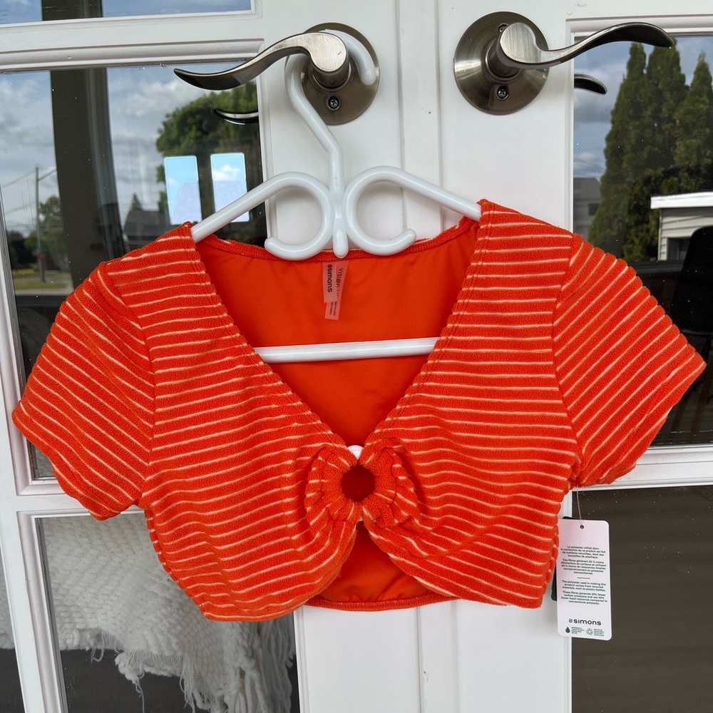 Simons Orange Striped Bikini Top
